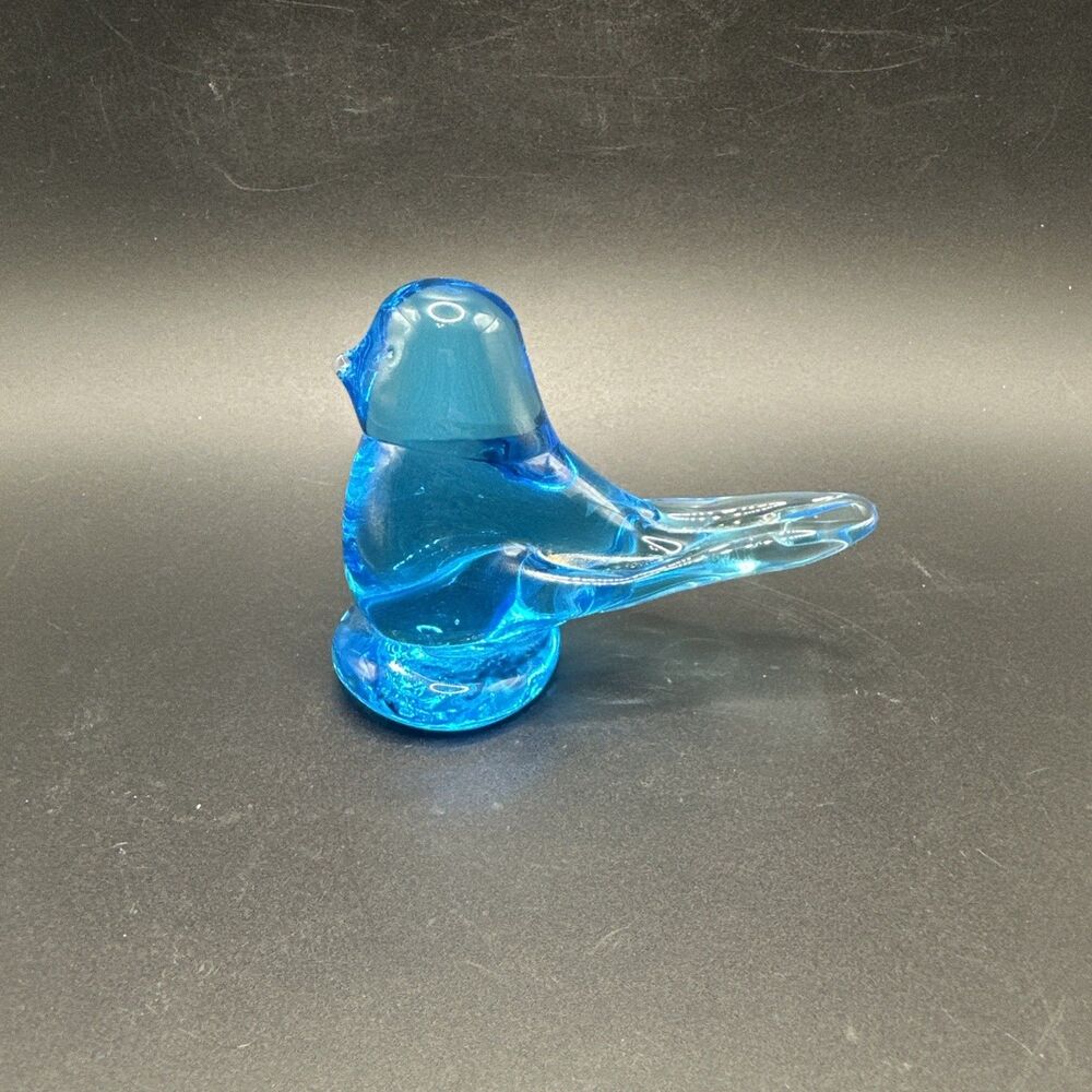 Blue Bird of Happiness Blue Glass Bird Figurine Titan Art Glass 3.75"